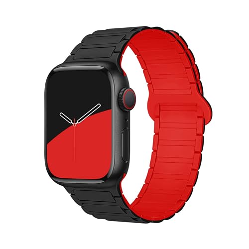 GUOi® Magnetic Silicone Watchband Compatible with Apple Watch Ultra 2＆Ultra 49mm 45mm 44mm 42mm 46mm-Men&Women Strap for iWatch Se10/9/8/7/6/5/4/3/2/1 SE 46/44/45/49/42mm(Series 3/2/1)-Wine+Black - Image 1