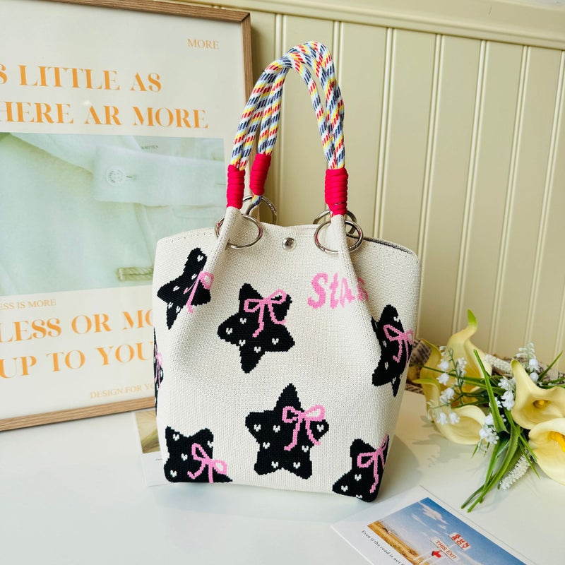 New Korean-Style Niche Cute All-Match Knitted Bucket Bag For Shopping Portable Handbag For Women - Image 1
