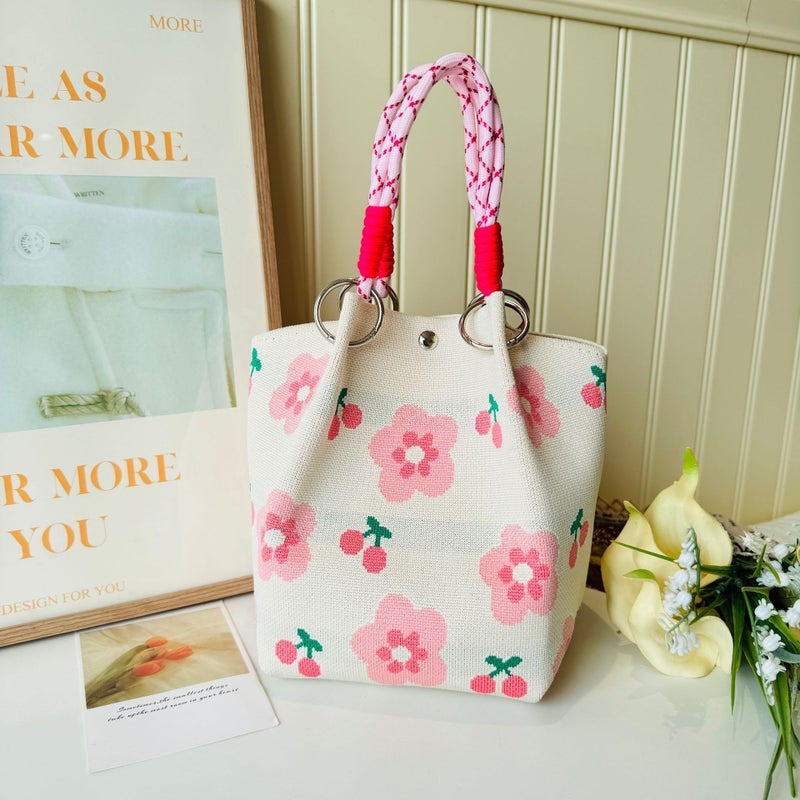 New Korean-Style Niche Cute All-Match Knitted Bucket Bag For Shopping Portable Handbag For Women - Image 3