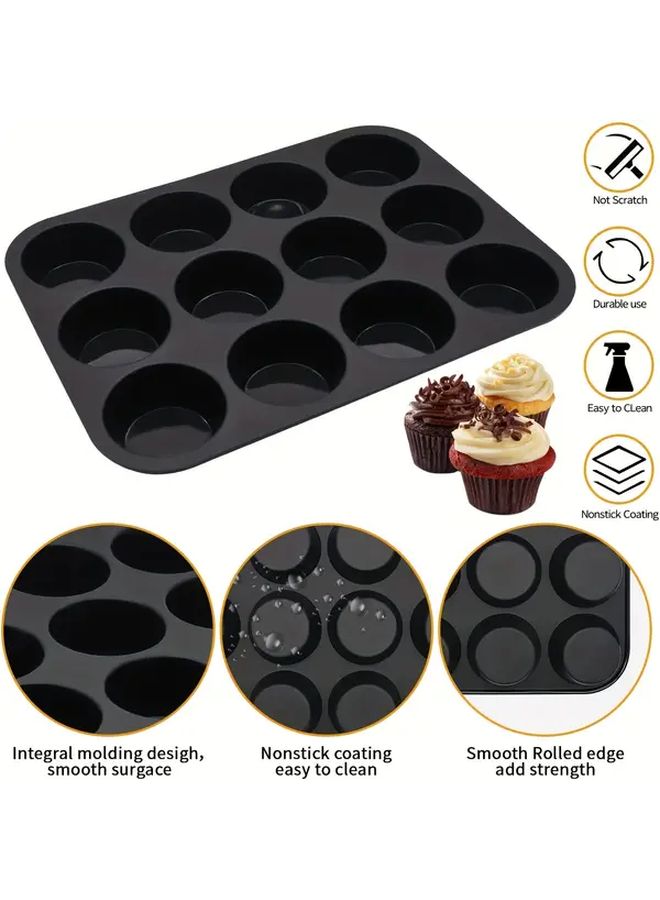 2pcs Black Silicone Muffin Trays Non Stick BPA Free Cupcake Molds 12 Cavity - Image 4