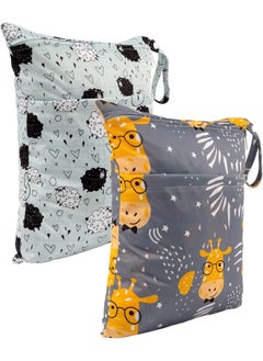 ALVABABY ALVABABY 2pcs Cloth Diaper Wet Dry Bags Waterproof Reusable with Two Zippered Pockets Travel Beach Pool Daycare Soiled Baby Items Yoga Gym Bag for Swimsuits or Wet Clothes  - Image 2
