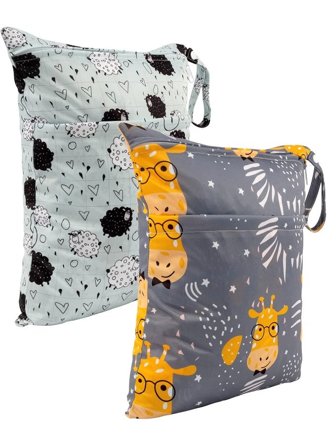 ALVABABY ALVABABY 2pcs Cloth Diaper Wet Dry Bags Waterproof Reusable with Two Zippered Pockets Travel Beach Pool Daycare Soiled Baby Items Yoga Gym Bag for Swimsuits or Wet Clothes  - Image 2