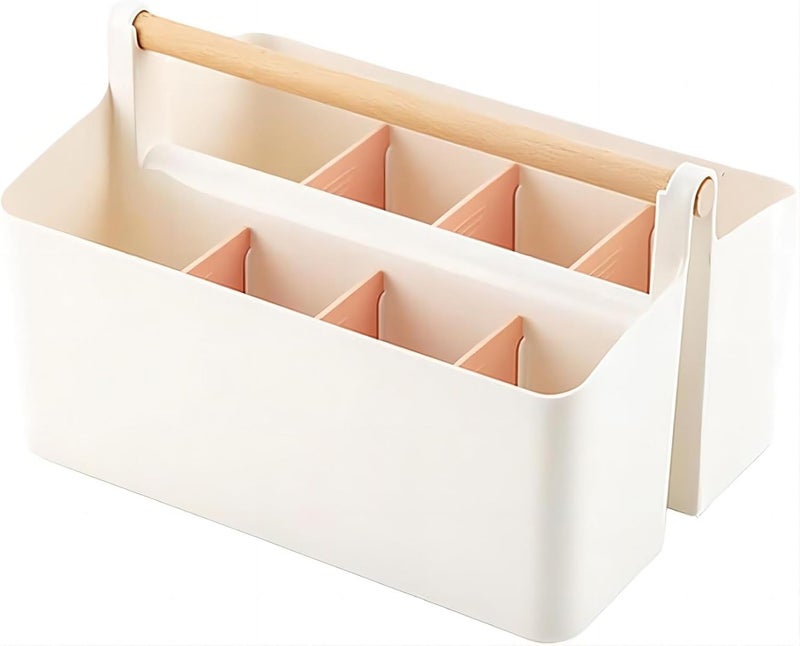 8 Compartment Multi-Functional Pen Holder, Large Capacity Desk Organizer with 8 Slots for Stationery, School Supplies and Kids Desk Storage,Pink - Image 1