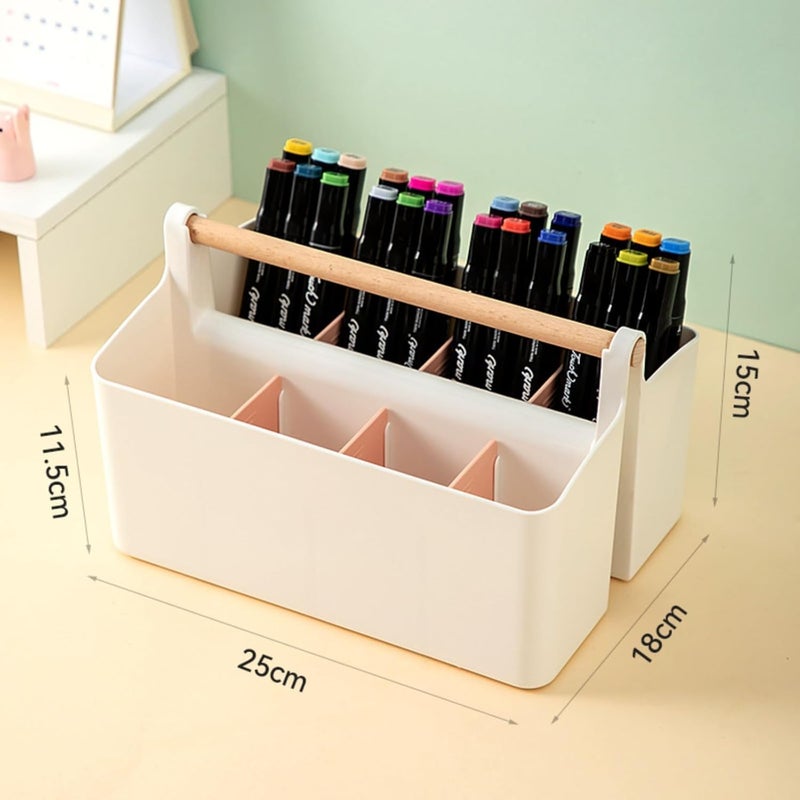 8 Compartment Multi-Functional Pen Holder, Large Capacity Desk Organizer with 8 Slots for Stationery, School Supplies and Kids Desk Storage,Pink - Image 2