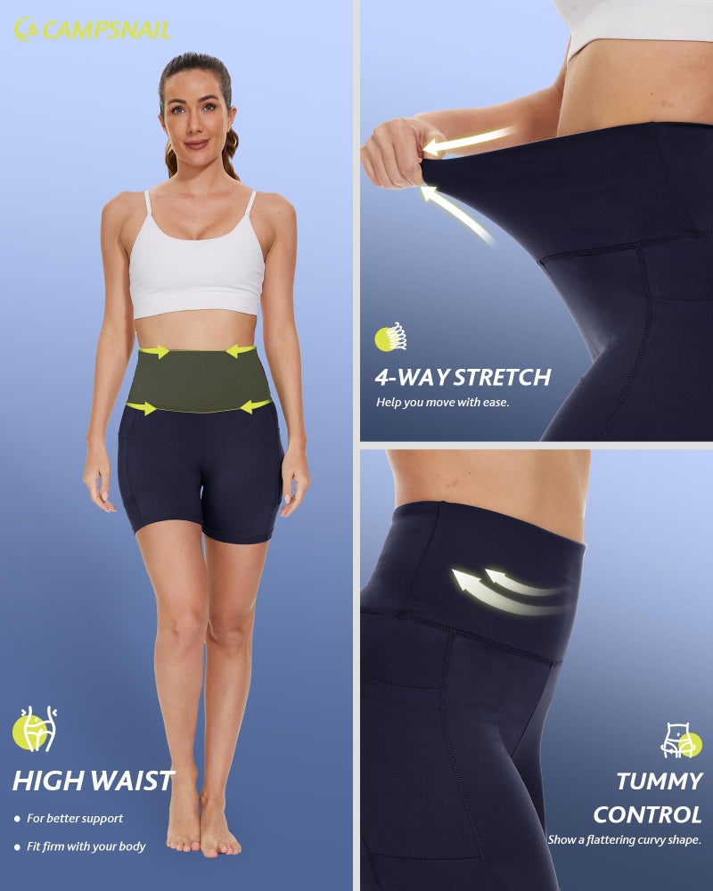 CAMPSNAIL Biker Shorts Women with Pockets - 3"/5"/8" High Waisted Workout Spandex Tummy Control Gym Running Yoga Shorts - Image 5