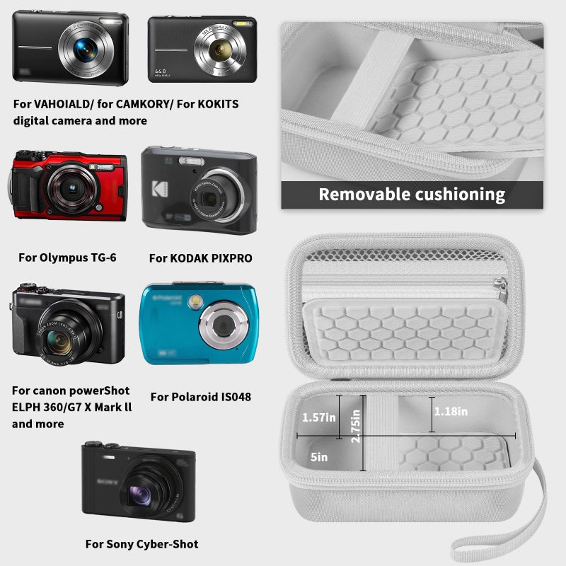 Comecase Digital Camera Carrying Case Compatible with CAMKORY/for VAHOIALD/for Canon PowerShot G7X/ for Kodak Pixpro/for Sony DSCW800 Compact Small Camera Storage Bag for Boys Girls Kids (White) - Image 2