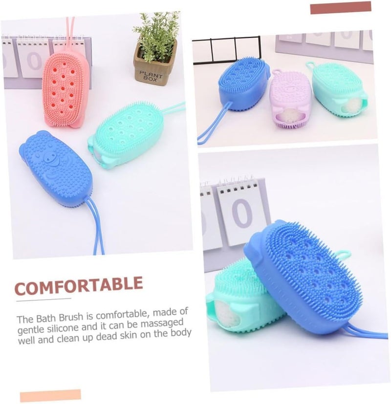 FICTIOUS Silicone Body Brush with Soap Dispenser - 2-in-1 Exfoliating Bath Scrubber & Massage Brush for Soft Skin | Gentle Silicone Shower Loofah for Kids & Adults Multicolor Pack of 1 - Image 3