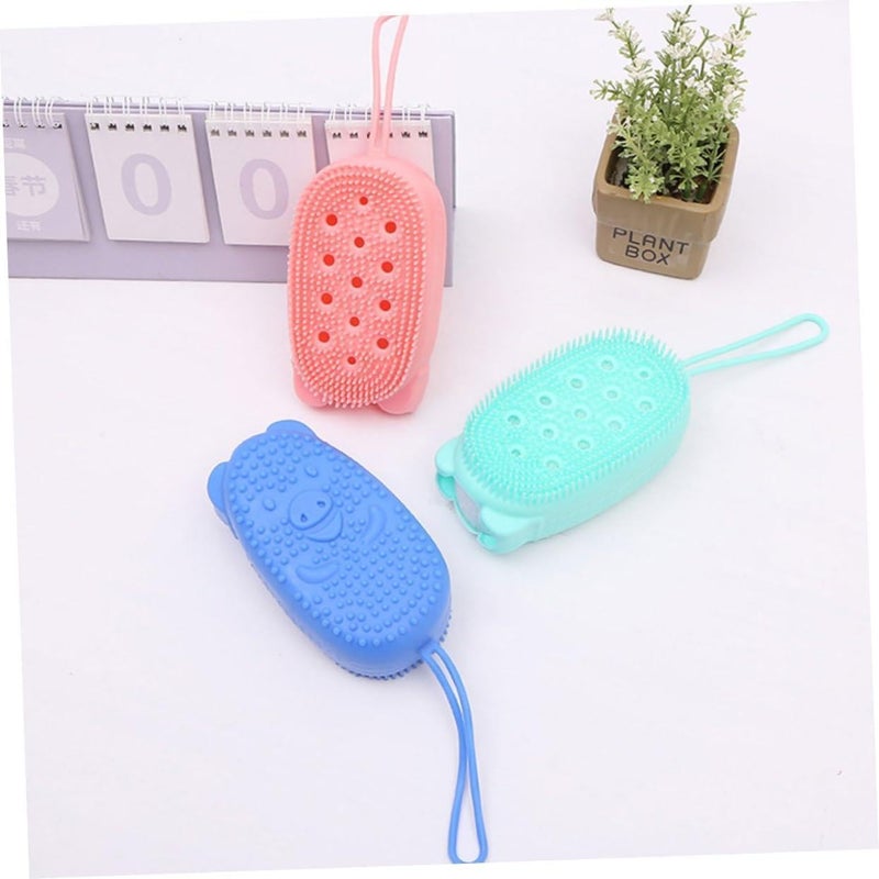 FICTIOUS Silicone Body Brush with Soap Dispenser - 2-in-1 Exfoliating Bath Scrubber & Massage Brush for Soft Skin | Gentle Silicone Shower Loofah for Kids & Adults Multicolor Pack of 1 - Image 2