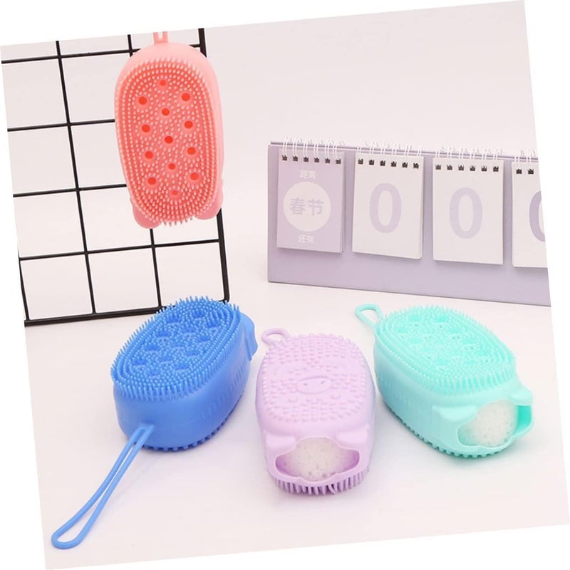 FICTIOUS Silicone Body Brush with Soap Dispenser - 2-in-1 Exfoliating Bath Scrubber & Massage Brush for Soft Skin | Gentle Silicone Shower Loofah for Kids & Adults Multicolor Pack of 1 - Image 4