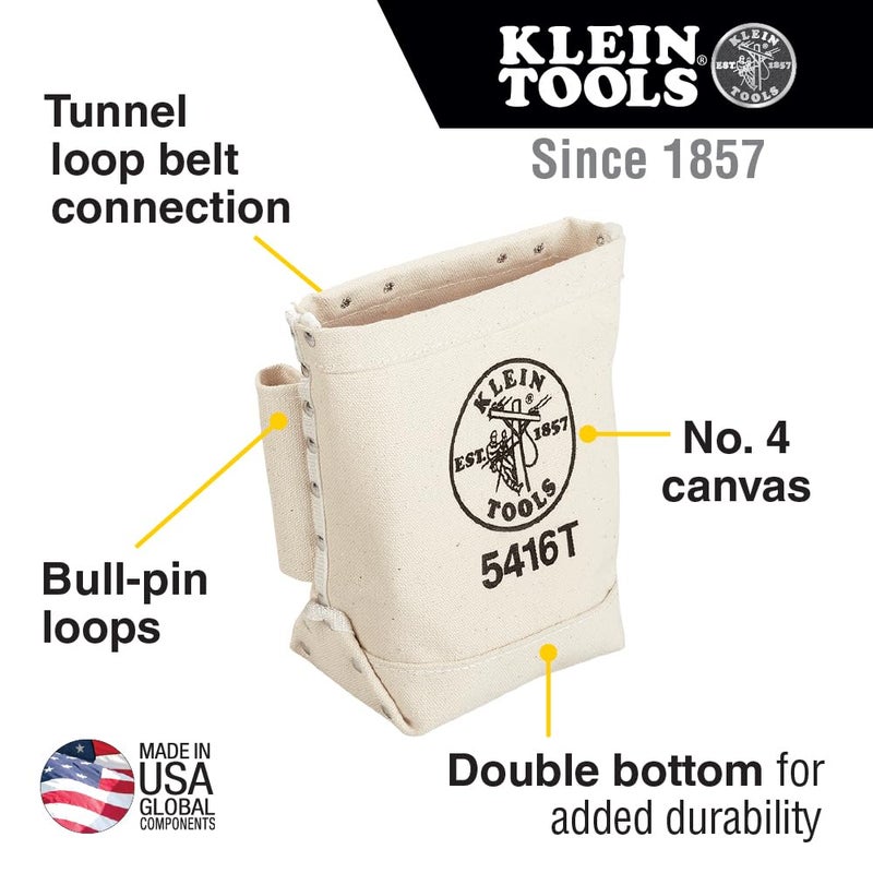 Klein Tools 5416T Tool Bag, Bull-Pin and Bolt Pouch, No. 4 Canvas with Tunnel Connection, 5 x 10 x 9-Inch - Image 2