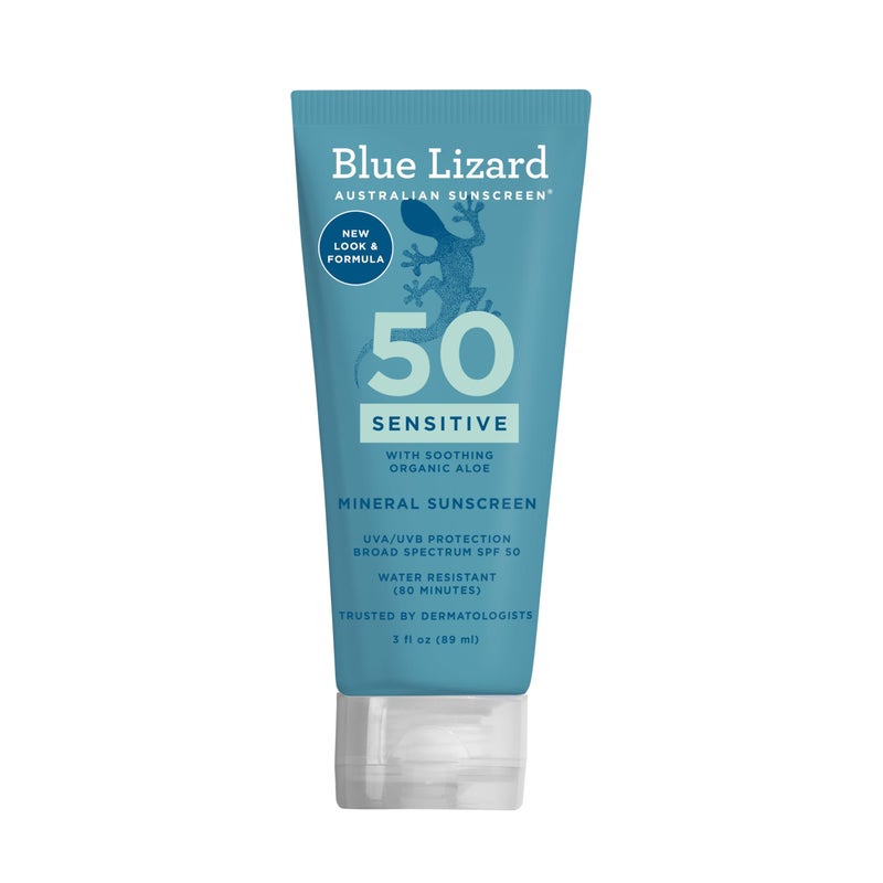 Blue Lizard SENSITIVE Mineral Sunscreen with Zinc Oxide, SPF 50+, Water Resistant, UVA/UVB Protection with Smart Cap Technology - Fragrance Free, 3 oz. Tube - Image 1
