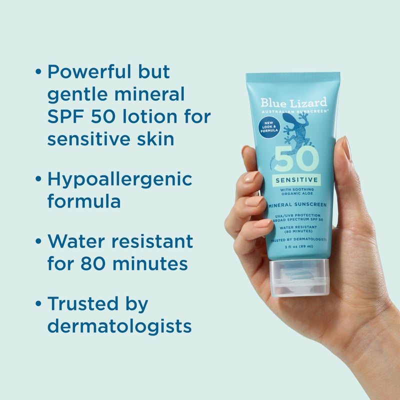 Blue Lizard SENSITIVE Mineral Sunscreen with Zinc Oxide, SPF 50+, Water Resistant, UVA/UVB Protection with Smart Cap Technology - Fragrance Free, 3 oz. Tube - Image 2