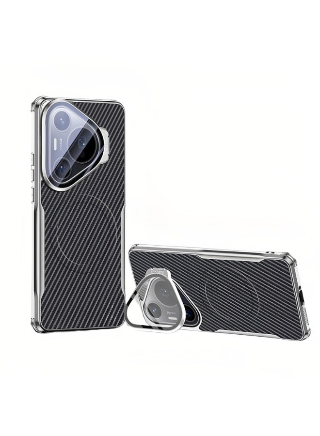 general Ultra Thin Case Compatible with Huawei Pura 80 Pro/80 Pro+, [Compatible with Mag-Safe] Carbon Fiber Texture Camera Case Anti-Fingerprint Protection Shock Cover with Stand - Image 1