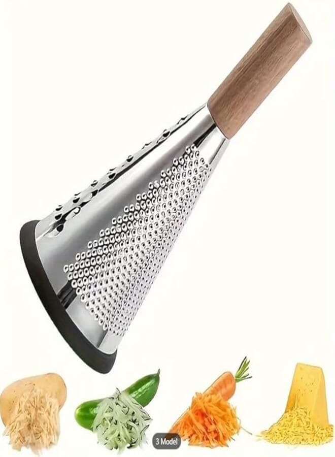 BLURISM Multifunction Stainless Steel Vegetable Grater and Zester – Efficient Grater & Slicer for Cheese, Spices, and Vegetables | Durable Wooden Handle | Dishwasher Safe | Cone Shape Design