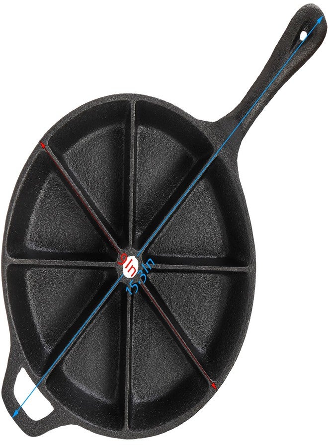 WUWEOT Cast Iron Wedge Pan, Round Corn Bread Skillet, 8-edges Biscuit Pan Mini Cake Pan with Long Handle for Scones, Corn Stick, Muffins, Cupcakes and Brownies - Image 2