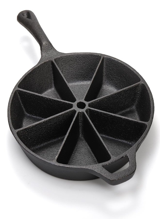 WUWEOT Cast Iron Wedge Pan, Round Corn Bread Skillet, 8-edges Biscuit Pan Mini Cake Pan with Long Handle for Scones, Corn Stick, Muffins, Cupcakes and Brownies - Image 1