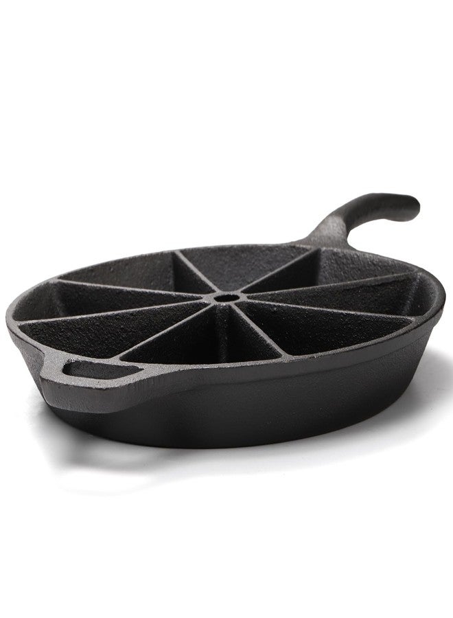 WUWEOT Cast Iron Wedge Pan, Round Corn Bread Skillet, 8-edges Biscuit Pan Mini Cake Pan with Long Handle for Scones, Corn Stick, Muffins, Cupcakes and Brownies - Image 5