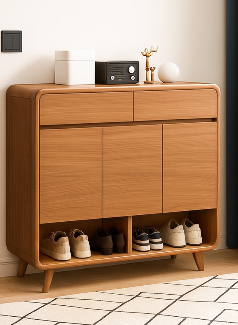 VUCATIN Shoe Storage Cabinet with 2 Drawers Solid Wood Morden Simple Style Free Standing Hidden Shoe Racks Organizer for Entrance Hallway Entryway -Wood 39" L x 13" W x 44" H - Image 1