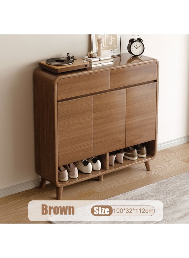 VUCATIN Shoe Storage Cabinet with 2 Drawers Solid Wood Morden Simple Style Free Standing Hidden Shoe Racks Organizer for Entrance Hallway Entryway -Wood 39" L x 13" W x 44" H - Image 5