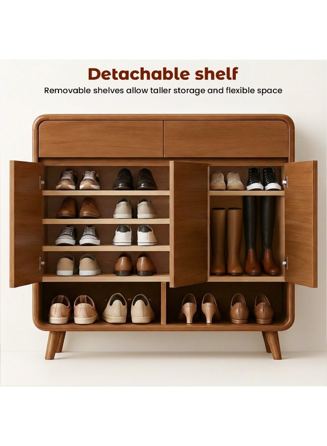 VUCATIN Shoe Storage Cabinet with 2 Drawers Solid Wood Morden Simple Style Free Standing Hidden Shoe Racks Organizer for Entrance Hallway Entryway -Wood 39" L x 13" W x 44" H - Image 3