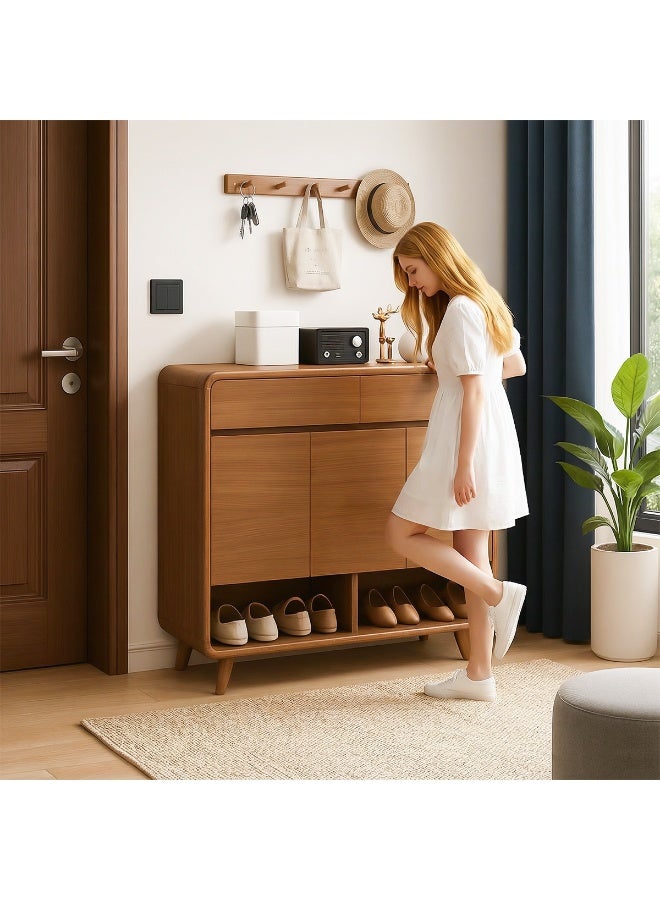 VUCATIN Shoe Storage Cabinet with 2 Drawers Solid Wood Morden Simple Style Free Standing Hidden Shoe Racks Organizer for Entrance Hallway Entryway -Wood 39" L x 13" W x 44" H - Image 4