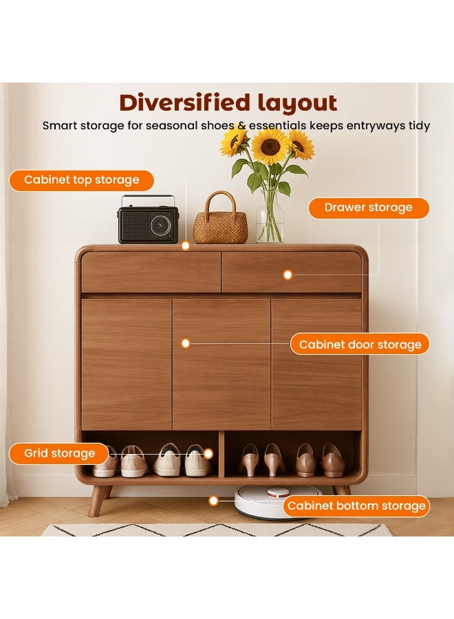 VUCATIN Shoe Storage Cabinet with 2 Drawers Solid Wood Morden Simple Style Free Standing Hidden Shoe Racks Organizer for Entrance Hallway Entryway -Wood 39" L x 13" W x 44" H - Image 2