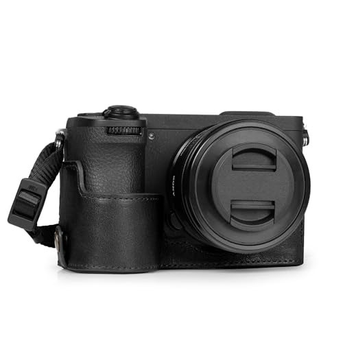 MegaGear Genuine Leather Half Camera Case for Sony Alpha a6700 - Stylish and Protective (Black) - Image 1