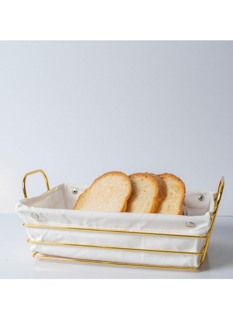 DubaiGallery Metal Serving Bread Basket with Fabric Lining, Rectangle Storage Baskets for Breads, Vegetables, Snacks. CandiesTray for Living Room, Office, Kitchen Tableware  - Image 1