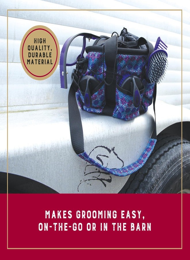 Weaver Equine Horse Grooming Kit, 7-Piece Horse Brush Set with Organizer Tote Bag, Hoof Pick, Comb, Sweat Scraper, Equine Tools for Daily Grooming, Purple Geo - Image 2