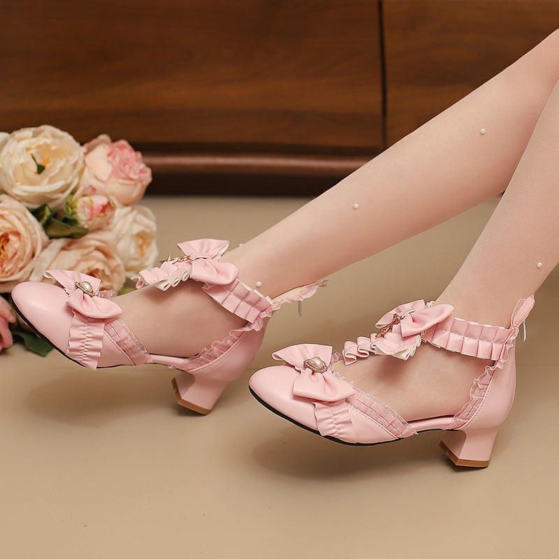 Wish Model Spring 2024 Middle Heel Sweet Bow 28-43 Size Middle And Big Children'S Side Empty Single Shoes - Image 2