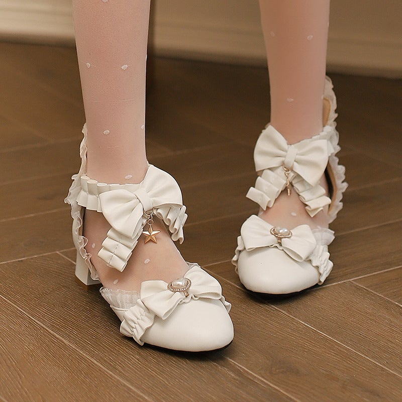Wish Model Spring 2024 Middle Heel Sweet Bow 28-43 Size Middle And Big Children'S Side Empty Single Shoes - Image 5