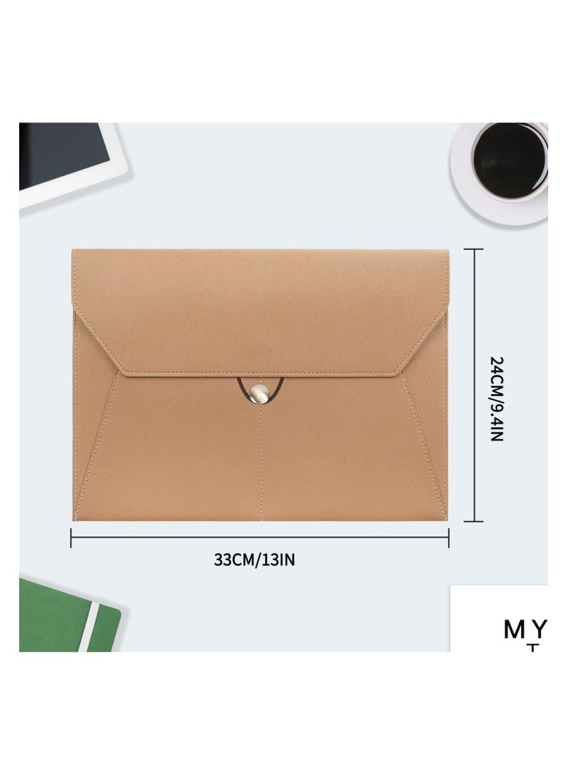 SYOSI PU Leather A4 Document Holder File, Organizer Filing Envelope Portfolio Case Tablet Sleeve with Rope Buckle Closure & Front Pockets for Home School Office Stationery (Light Brown) - Image 2