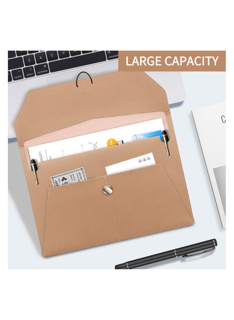 SYOSI PU Leather A4 Document Holder File, Organizer Filing Envelope Portfolio Case Tablet Sleeve with Rope Buckle Closure & Front Pockets for Home School Office Stationery (Light Brown) - Image 4