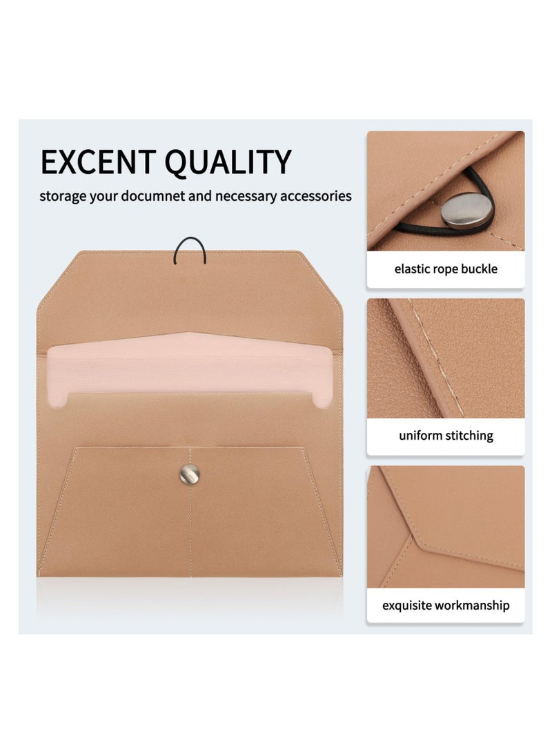 SYOSI PU Leather A4 Document Holder File, Organizer Filing Envelope Portfolio Case Tablet Sleeve with Rope Buckle Closure & Front Pockets for Home School Office Stationery (Light Brown) - Image 3