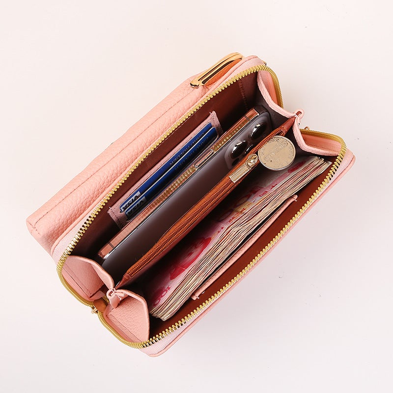 Ladies Mobile Phone Bag Korean Fashion Litchi Pattern Solid Color Embroidery Diagonal Shoulder Bag - Image 4