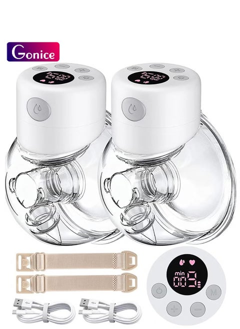 Portable Electric Dual Hands-Free Breast Pump S12, LCD Display, Low Noise With Painless, 2 Modes And 9 Levels - White