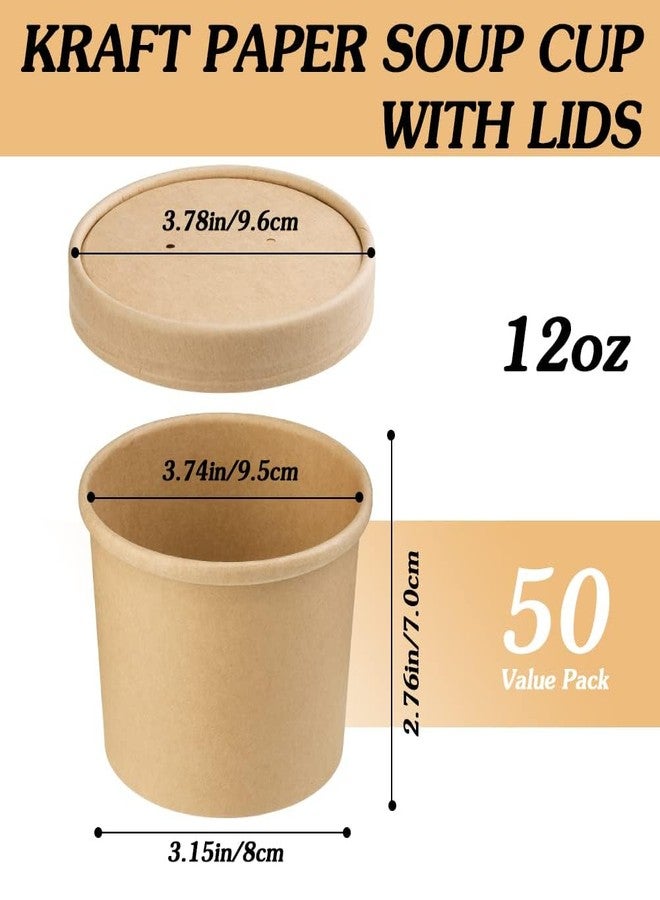 Huaiid 12 oz 50 Pack Soup Containers with Lids, Disposable Paper Soup Cups, Paper Soup Container, Disposable Dessert Bowls for Hot or Cold Soup, Ice Cream, Yogurt, Fruit - Image 2