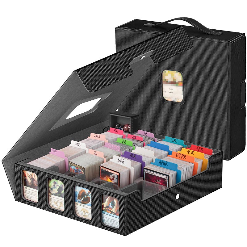 Gomyrod 3200 Trading Card Storage Box with Commander Display 4 Row Card Deck Box with Portable Handle Compatible for TCGMTGMagic Cards 30 Colorful Divider 8 Supporters US Design Patent BlackGrey - Image 2