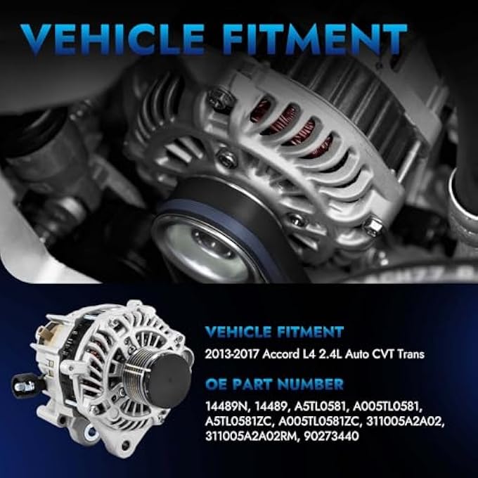 BDELI Alternator Replacement New For Honda Accord 2013 2014 2015 2016 2017 L4 2.4L, 31100-5A2-A02, 31100-5A2-A02RM, 31100-5A2-AA000M2, AHGA88, A005TL0581, A005TL0581ZC, AMT0277, 40048179 - Image 2