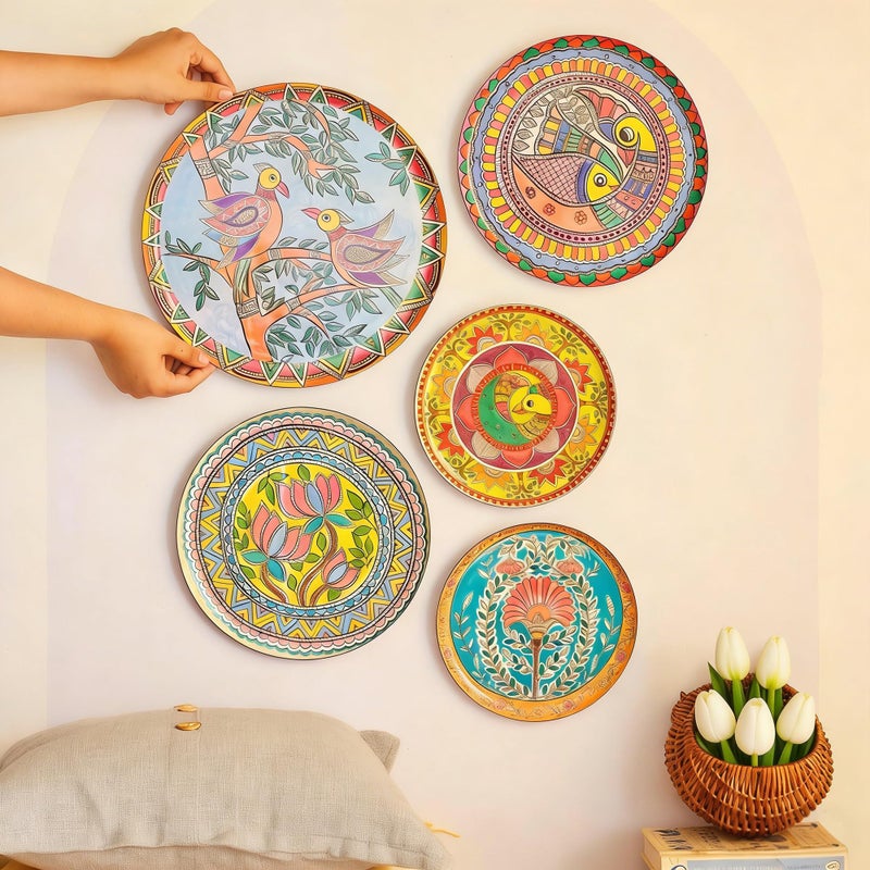 JFUJFU Madhubani Indian Art Wall Decor - Metal 3D Hanging Plates for Home (Set of 5) - Image 5