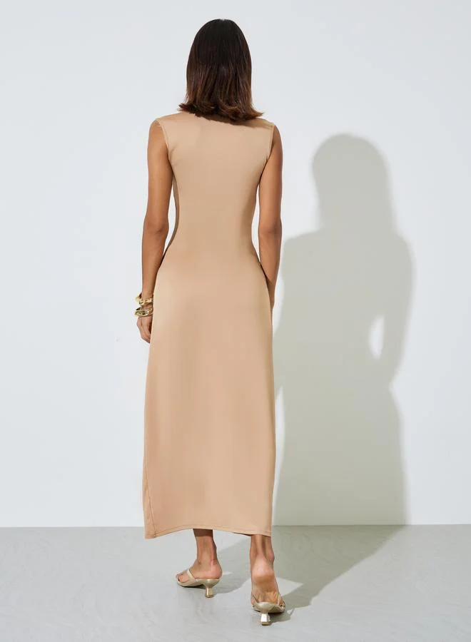 Styli beige Beige Embellished Sleeveless Maxi Dress for Women | Best Price UAE