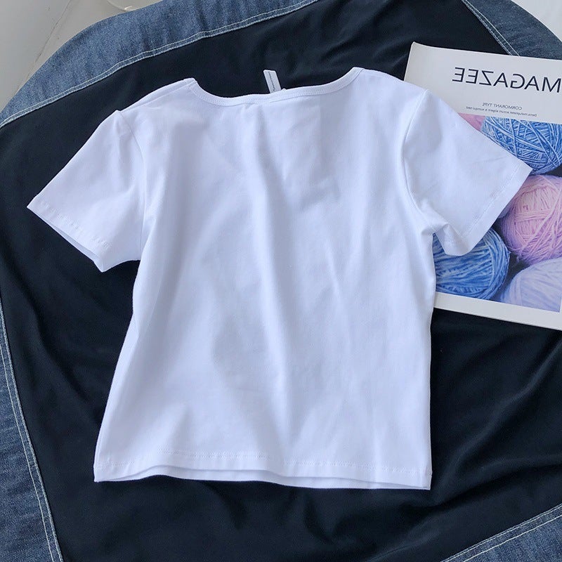 Ins Tight Short Sleeve V-Neck Solid Color Short T-Shirt Women'S 2025 Summer Slimming High Waist Navel Top Women'S - Image 3
