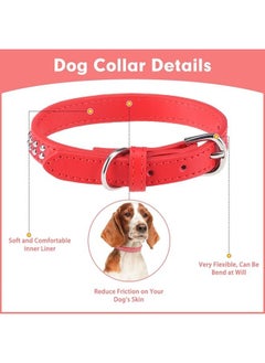 BINGPET BA2006 Adjustable Dog Real Split Leather Studded Pet Dog Collar, Durable Doggy Collars for Small Medium Large Dogs - RED XS  - Image 2