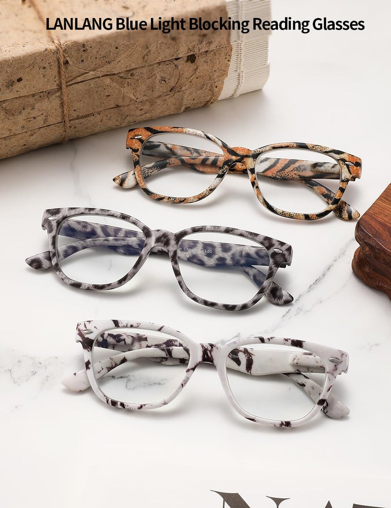 LANLANG 4 Pack Blue light blocking Reading Glasses for Women Men, Spring Hinge, PC frame, Lightweight, Colorful design, +2.0 diopters - Image 4