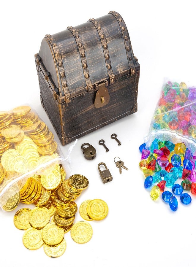 AiFanS Treasure Chest for Kids Prizes,Plastic Treasure Chest with 288 Treasure Gold Coins and Gems,Jewels- Perfect for Pirate Themed Parties and Games - Image 1