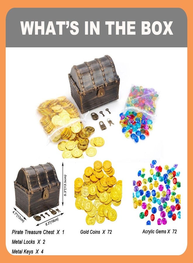 AiFanS Treasure Chest for Kids Prizes,Plastic Treasure Chest with 288 Treasure Gold Coins and Gems,Jewels- Perfect for Pirate Themed Parties and Games - Image 2