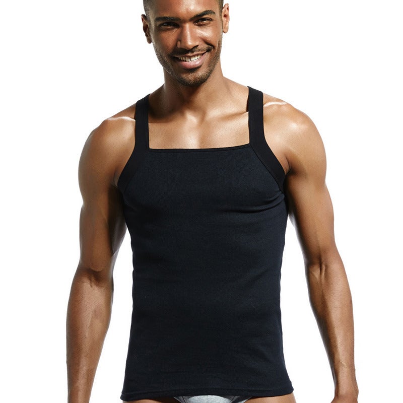 Superbody الرجال الجديدة النقية اللون خيوط سترة القطن مثيرة عالية المرنة قريبة التركيب العرق امتصاص أسفل سترة واحدة للرجال - Image 4