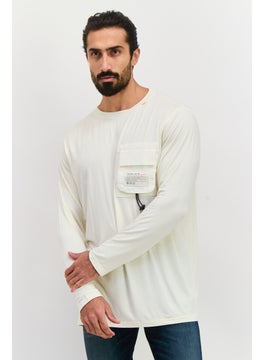 Men Crew Neck Long Sleeve Brand Logo T-Shirt, Cream