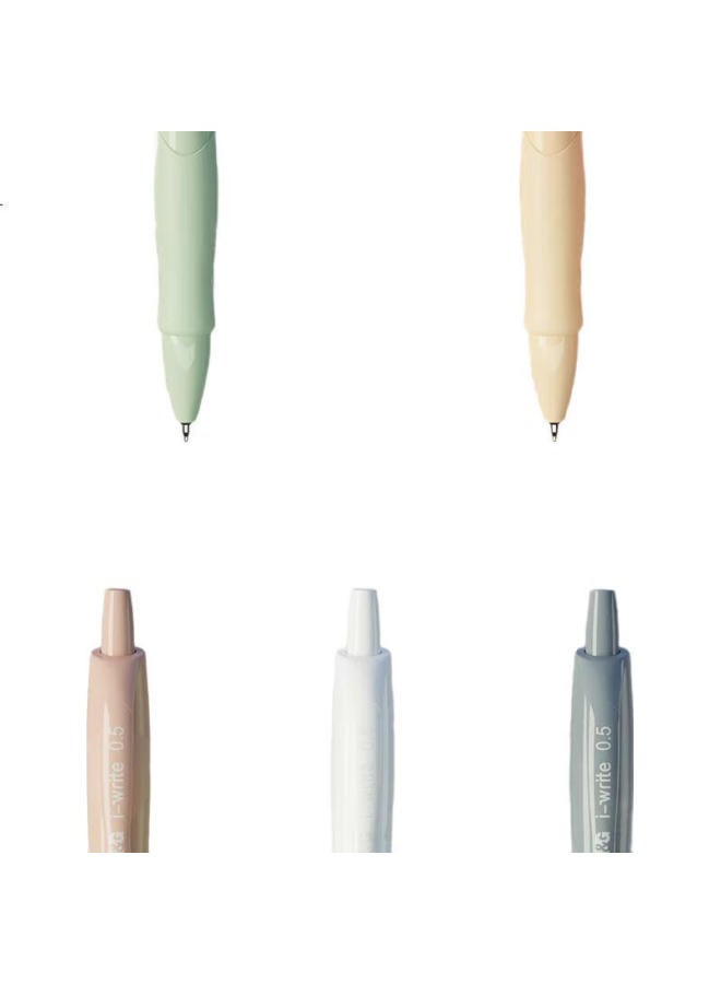 M.G M&G (M&G) Stationery Neutral Pen Push Brush Pen St Quick-Drying Smooth Water Pen Morandi Color Series 0.5Mm Black Signature Pen 5-Pack + 10 Push Bullet Head Replacement Cores - Image 1