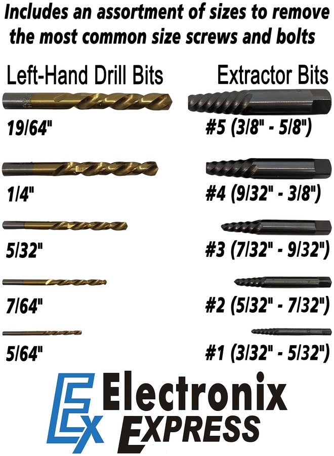 EX ELECTRONIX EXPRESS 10 Piece Screw Extractor and Left Hand Drill Bit Set, Easily Remove Stripped Screws and Damaged Bolts, Includes 5 HSS Left-Hand Drill Bits, 5 GCr15 Extractors, Metal Case - EX ELECTRONIX EXPRESS - Image 4